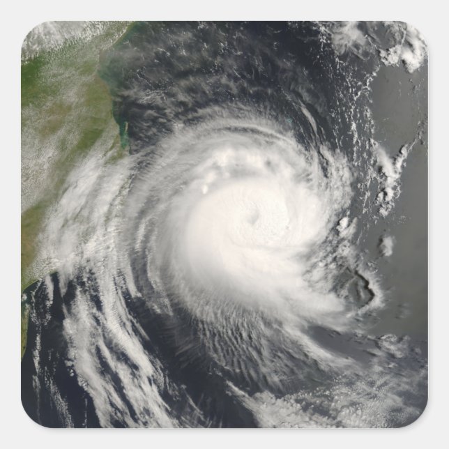 Pegatina Cuadrada El ciclón tropical Favio se acerca a Mozambique (Anverso)