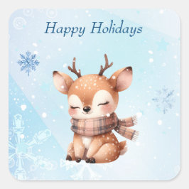 Pegatina Cuadrada El ciervo Personalizado lindo en la nieve