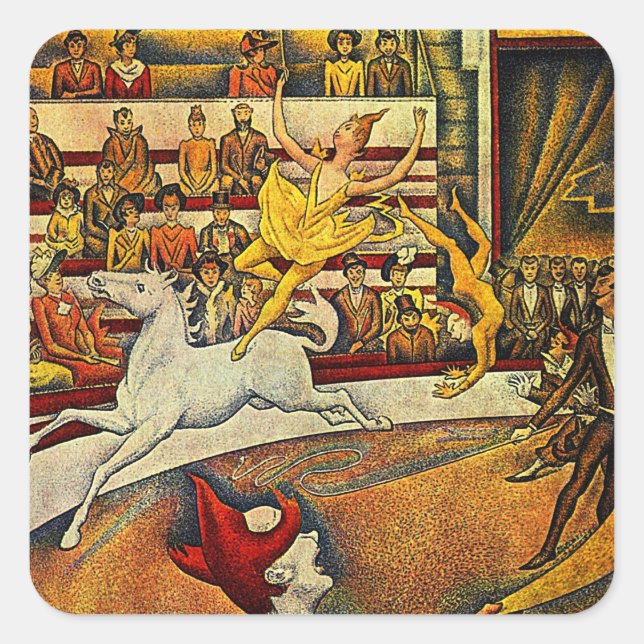 Pegatina Cuadrada El circo de Georges Seurat (1891) (Anverso)
