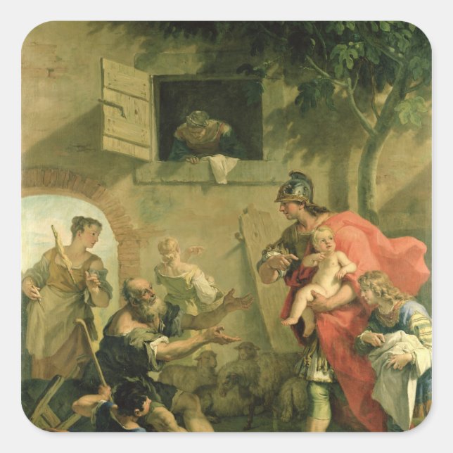 Pegatina Cuadrada El ciro infantil con el pastor (Anverso)