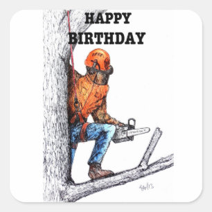 Pegatina Cuadrada El cirujano del árbol aborista Regalo de cumpleaño