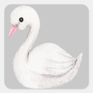 Pegatina Cuadrada El Cisne Blanco Elegante Guión Gris Género Neutral