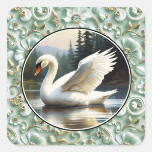Pegatina Cuadrada El cisne se desliza con gracia en el lago