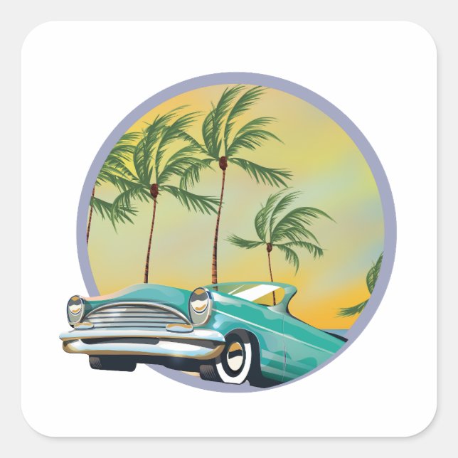 Pegatina Cuadrada El coche clásico al atardecer (Anverso)