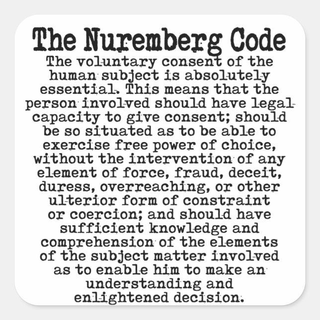 Pegatina Cuadrada El Código de Nuremberg (Anverso)