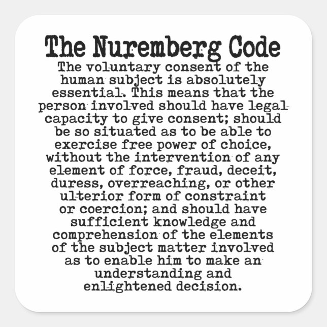 Pegatina Cuadrada El Código de Nuremberg (Anverso)