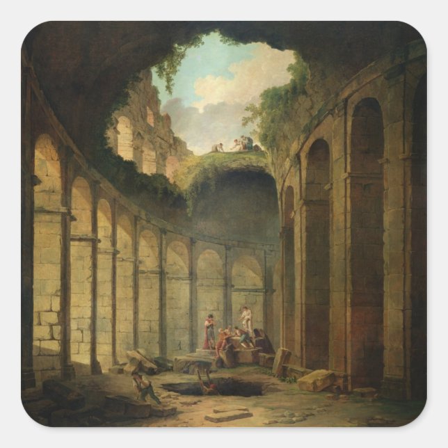 Pegatina Cuadrada El Coliseo, Roma (aceite sobre lienzo) (Anverso)