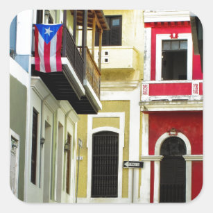 Pegatina Cuadrada el color de San Juan viejo Puerto Rico