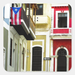 Pegatina Cuadrada el color de San Juan viejo Puerto Rico