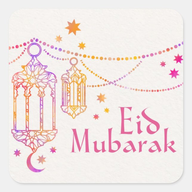 Pegatina Cuadrada El colorido Eid Mubarak (Anverso)