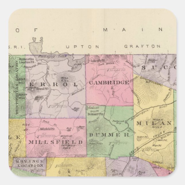 Pegatina Cuadrada El condado de Coos, NH (Anverso)