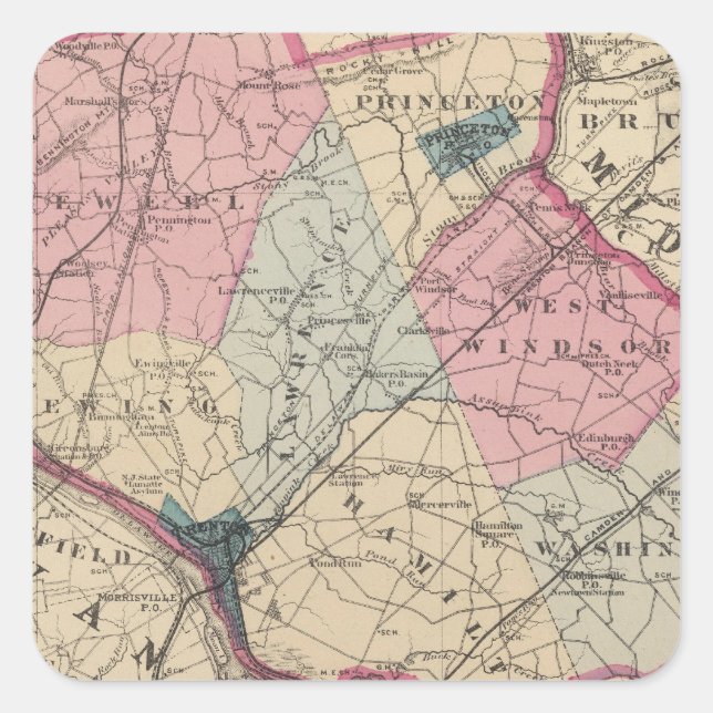 Pegatina Cuadrada El condado de Mercer, NJ (Anverso)