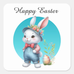 Pegatina Cuadrada El conejito de Pascua cutáneo agrega texto