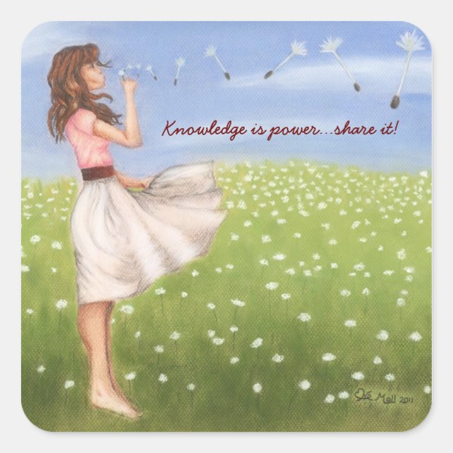Pegatina Cuadrada El conocimiento es poder...¡Compártelo! (Anverso)