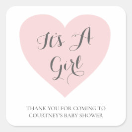 Pegatina Cuadrada El Corazón Rosa Cute Es Un Baby Shower Chica