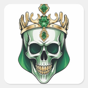 Pegatina Cuadrada El cráneo del Rey Verde con una corona de joyas