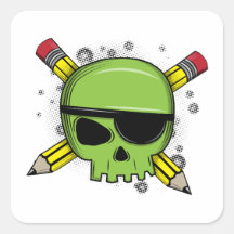 El cráneo escolar cruza lápices esenciales para la