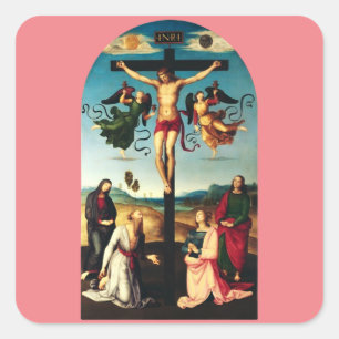 Pegatina Cuadrada El Cristo crucificado con la Virgen María