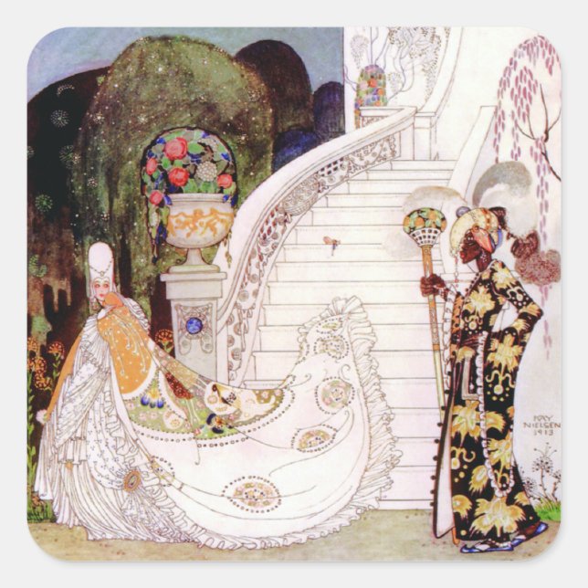 Pegatina Cuadrada El cuento de Cenicienta de Kay Nielsen (Anverso)