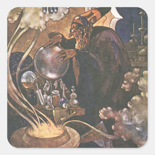 Pegatina Cuadrada El cuento de hadas, Aladdin y la lámpara mágica (Anverso)