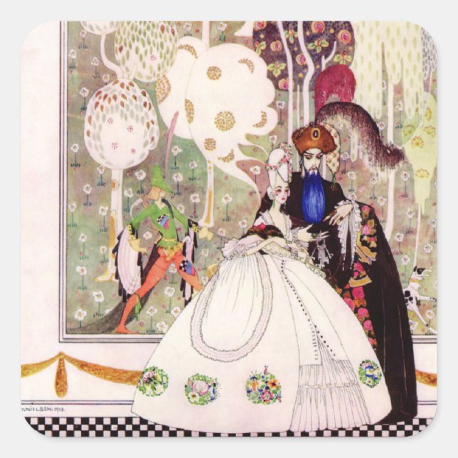 Pegatina Cuadrada El cuento de hadas de Kay Nielsen, la barba azul y (Anverso)