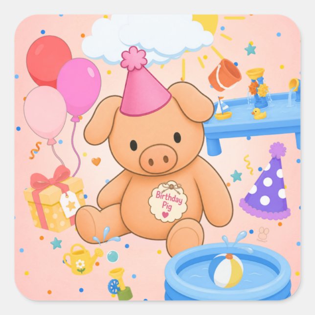 Pegatina Cuadrada El cuento de Hamhock's Pink Splashtastic! (Anverso)