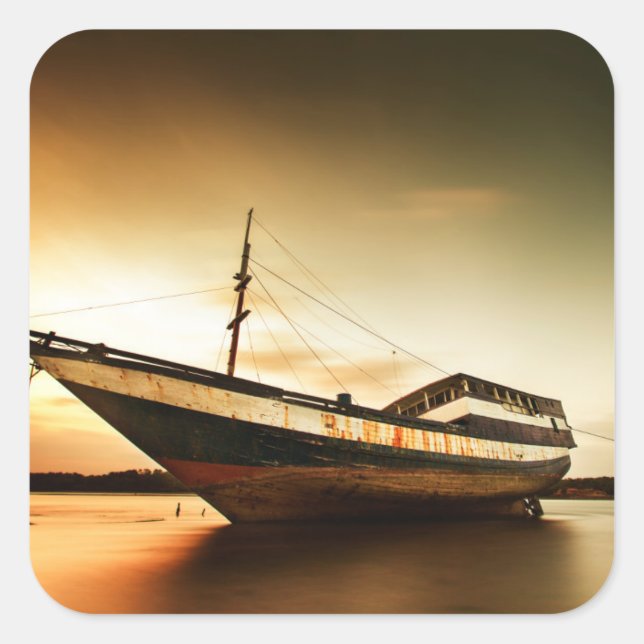 Pegatina Cuadrada El Cuerpo Del Buque Antiguo | Bali, Indonesia (Anverso)