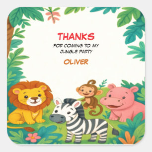 Pegatina Cuadrada El cumpleaños de los animales del Safari de la jun