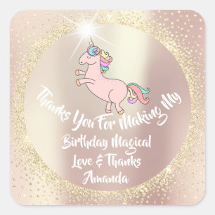 Pegatina Cuadrada El cumpleaños de Unicornio Confetti Pink gracias a