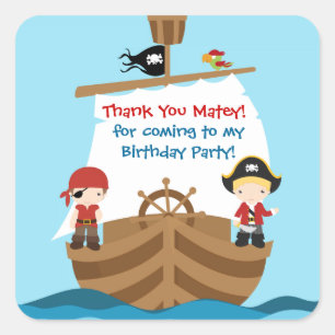 Pegatina Cuadrada El cumpleaños del barco pirata le agradece