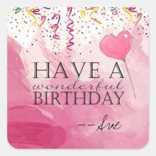 Pegatina Cuadrada El cumpleaños llenado confeti desea a los