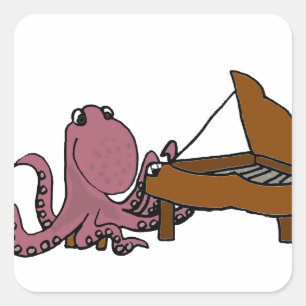 Pegatina Cuadrada El curioso pulpo morado que juega al piano
