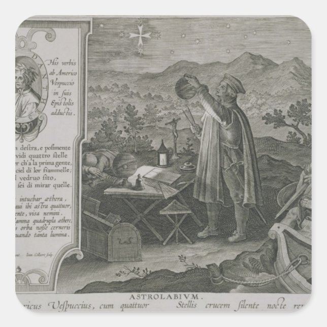 Pegatina Cuadrada El desarrollo del astrolabio del marinero (Anverso)