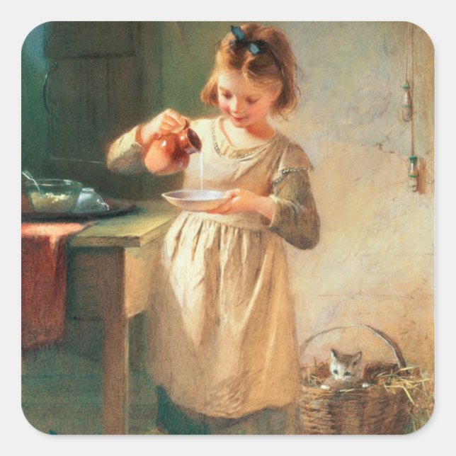 Pegatina Cuadrada El desayuno de Kitty (Anverso)