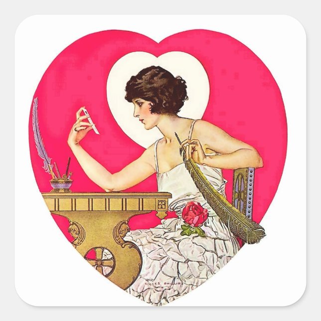 Pegatina Cuadrada El deseo del corazón de C Coles Phillips (Anverso)