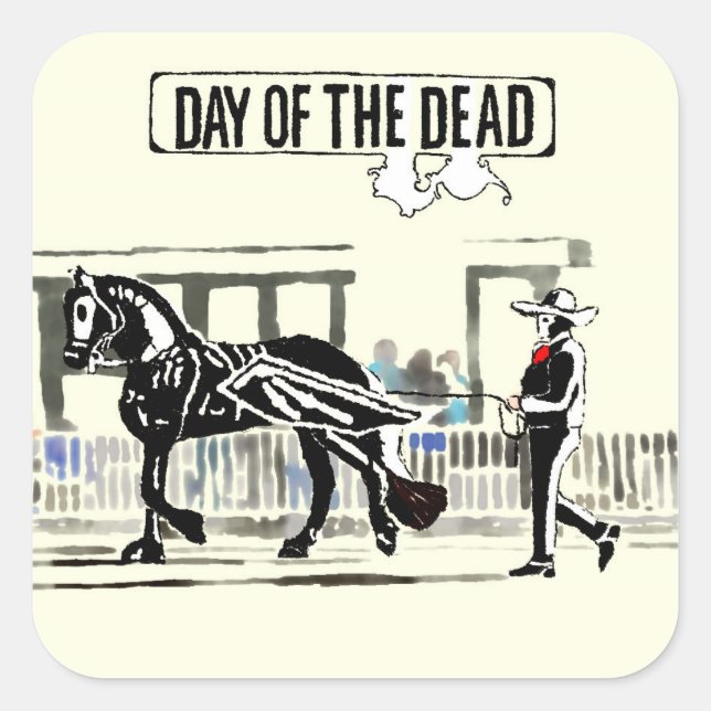 Pegatina Cuadrada El Día de Guay de los Caballos Blanco y Negro Dead (Anverso)