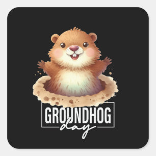 Pegatina Cuadrada El Día de la Marmota Celebró Punxsutawney