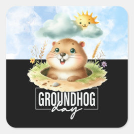 Pegatina Cuadrada El Día de la Marmota Celebró Punxsutawney