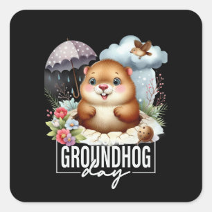 Pegatina Cuadrada El Día de la Marmota Celebró Punxsutawney