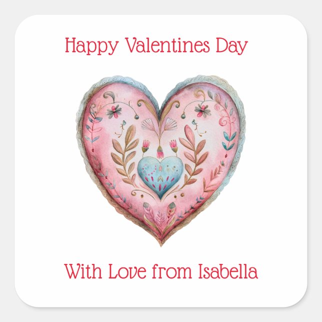 Pegatina Cuadrada El día de San Valentín (Anverso)