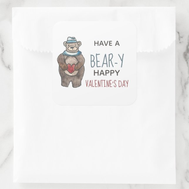 Pegatina Cuadrada El día de San Valentín Bear (Bolso)