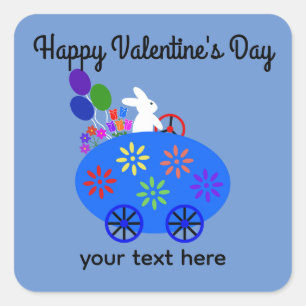 Pegatina Cuadrada El día de San Valentín Bunny Riding Eging Car #2 P