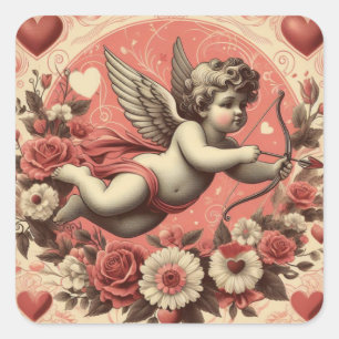 Pegatina Cuadrada El día de San Valentín clásico/vintage/retro cupid