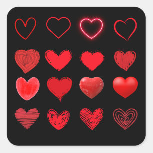 Pegatina Cuadrada El día de San Valentín Cute Red Heart Design