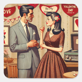 Pegatina Cuadrada El día de San Valentín Cute Retro Pareja