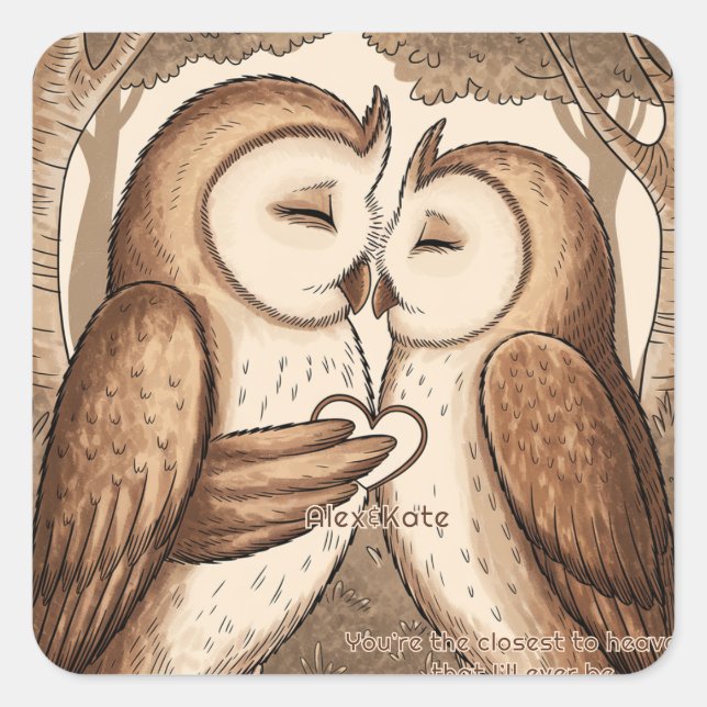 Pegatina Cuadrada El día de San Valentín de Búho Cute (Anverso)