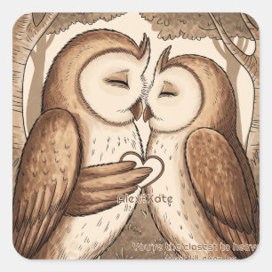 Pegatina Cuadrada El día de San Valentín de Búho Cute