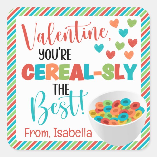 Pegatina Cuadrada El día de San Valentín de cereales personalizado (Anverso)