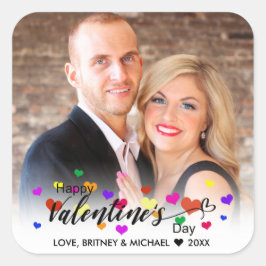 Pegatina Cuadrada El día de San Valentín de corazón tipografía color
