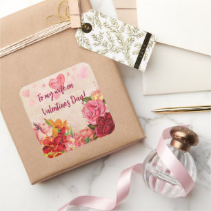 Pegatina Cuadrada El día de San Valentín de corazones de las flores 